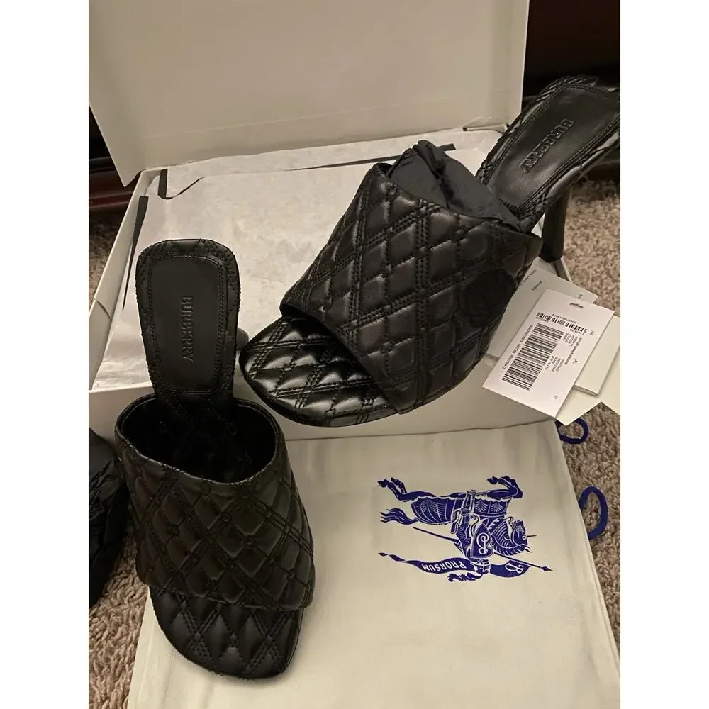 Burberry Quilted Leather Mule Blk NIB Sz 7 Authentic - Picture 3 of 10